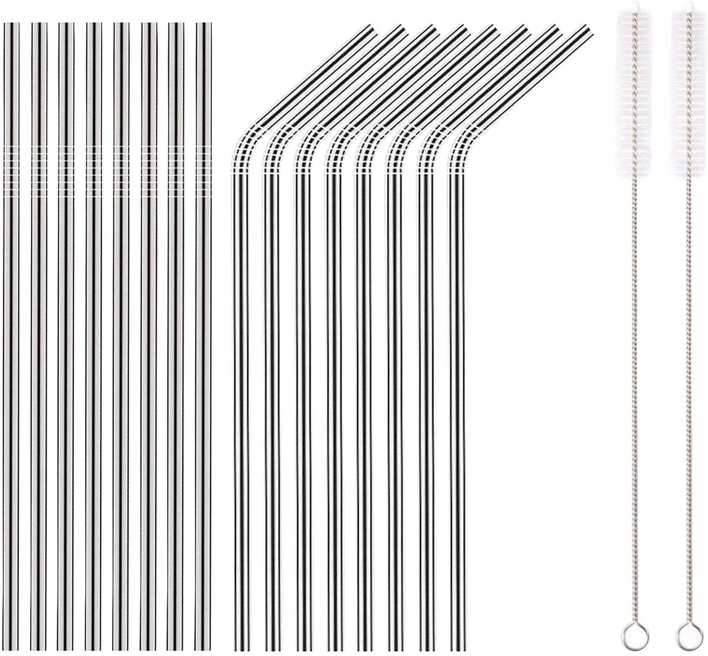 ReaNea Silver 18 Piece Stainless Steel Straw Set, 8.5" Reusable Metal Straws | Walmart (US)