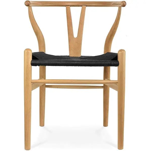 Woven Wood Armchair with Arms Open Back Mid Century Modern Office Dining Chairs Woven Black Seat ... | Bed Bath & Beyond