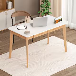 47.2 in. W x 21.7 in. D x 29.5 in. H White Rectangular MDF Computer Desk with 2-Drawers | The Home Depot