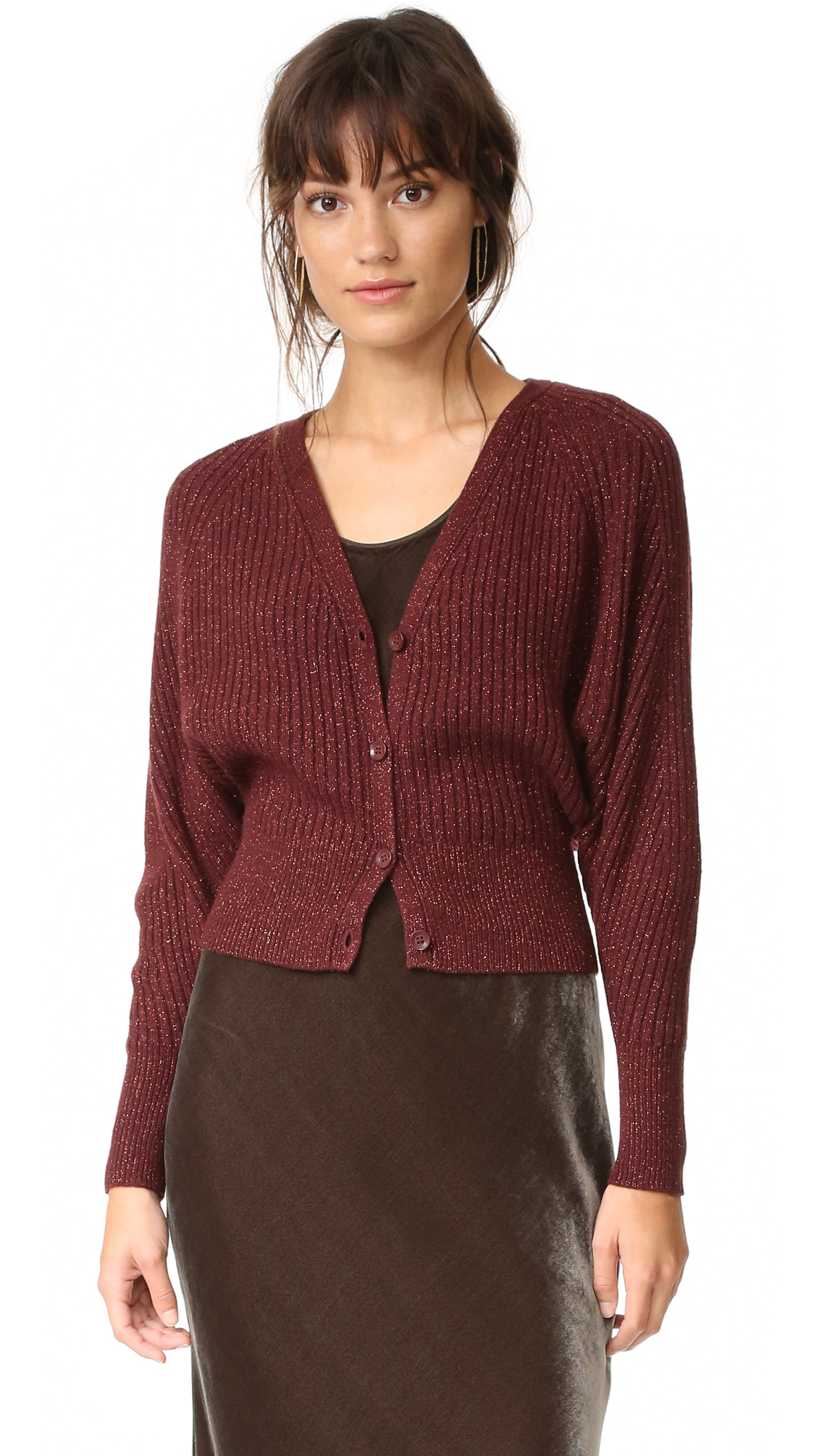 Alice + Olivia Morgan Ribbed Cardigan - Plum/Copper Metallic | Shopbop