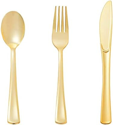 N9R 160pcs Gold Plastic Silverware - Gold Plastic Utensils Set - Tableware Flatware Kit 80 Gold F... | Amazon (US)