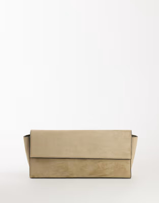 Topshop Clark medium suedette fold over clutch bag in sand | ASOS (Global)