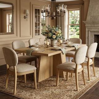 Xyra Natural Ash Wood 86.6 in. Cross Pedestal Base Dining Table Seats 6 to 8 with Ash Veneer Top, Solid Wood Frame | The Home Depot