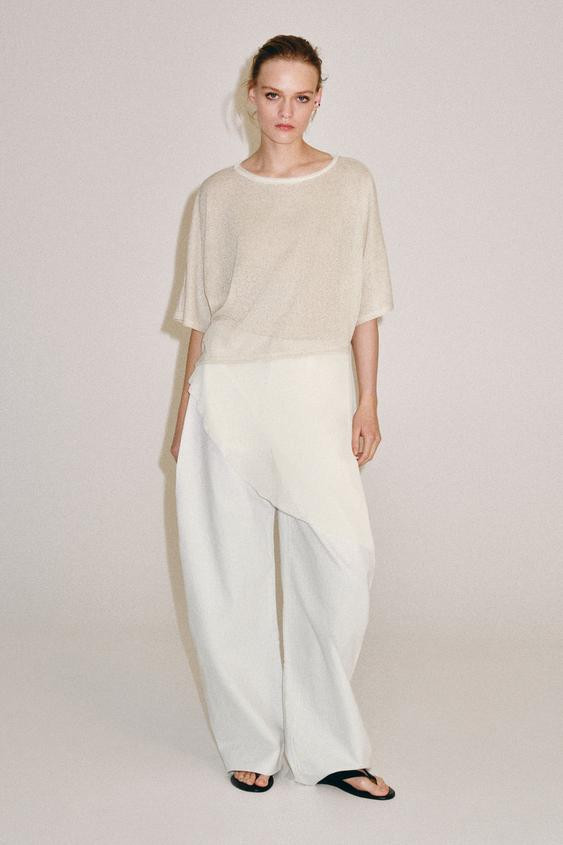 Zara - Zw Collection Wide-Leg Trousers - Ecru - 26 (Us 2) - Woman | Zara US