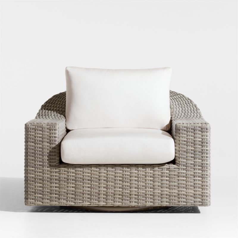 Abaco Taupe Wicker Outdoor Swivel Lounge Chair with White Sand Sunbrella Cushions | Crate & Barre... | Crate & Barrel