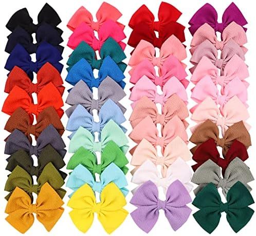 40PCS Big Hair Bows for Girls Twill Fabric Bows Hair Bows Clips Toddler Hair Accessories for Infant  | Amazon (US)