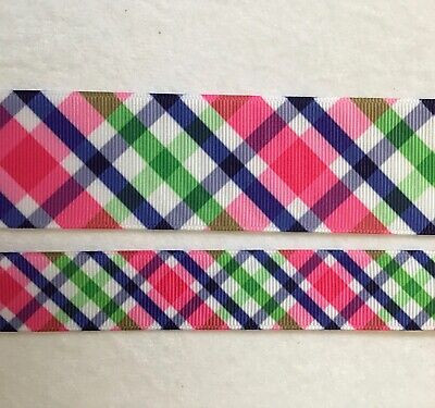 Preppy pink blue white Plaid Grosgrain ribbon BTY 7/8" 1.5"   | eBay | eBay US