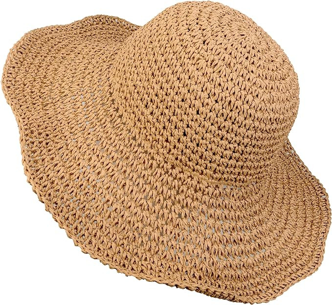 Crochet Straw Sun Hat for Women Floppy Beach Sun Hat Soft Large Lady Bucket Hat Foldable Travel S... | Amazon (US)