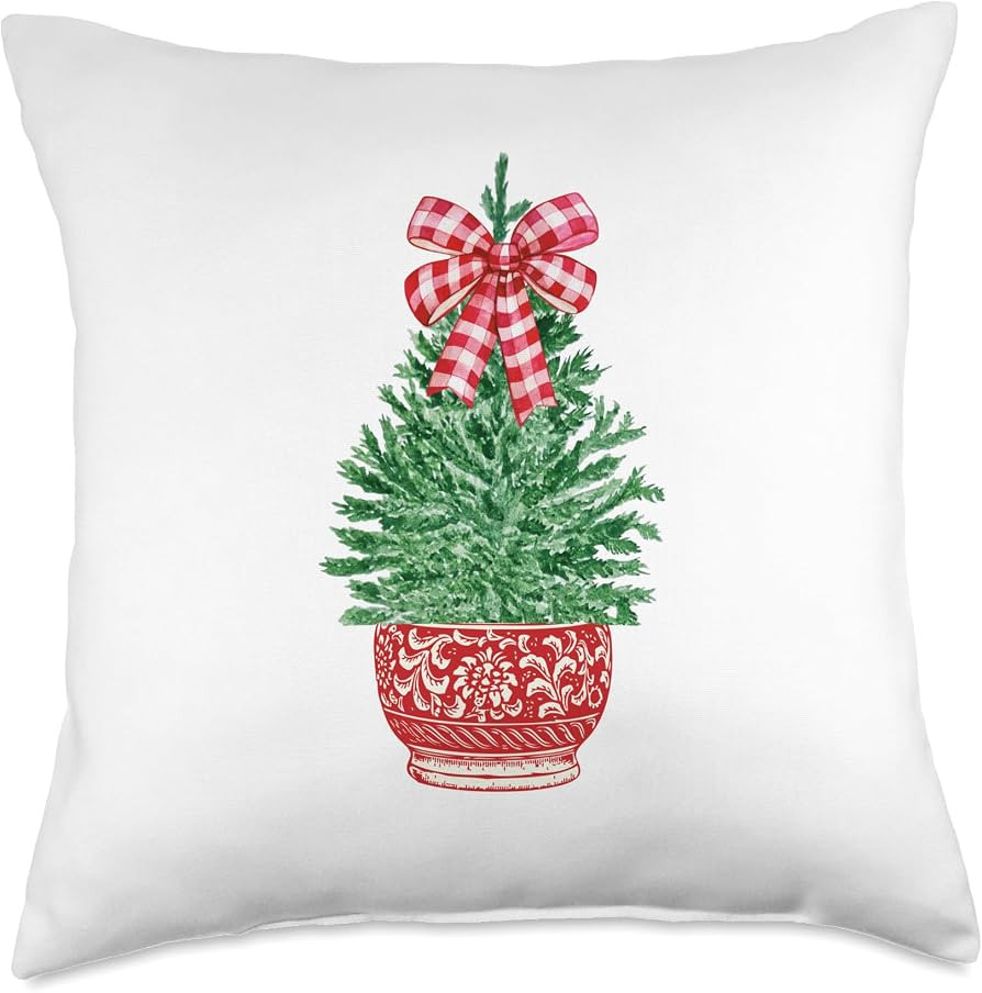 Chinoiserie Christmas Tree Red White Ginger Jar Hanukkah Throw Pillow | Amazon (US)
