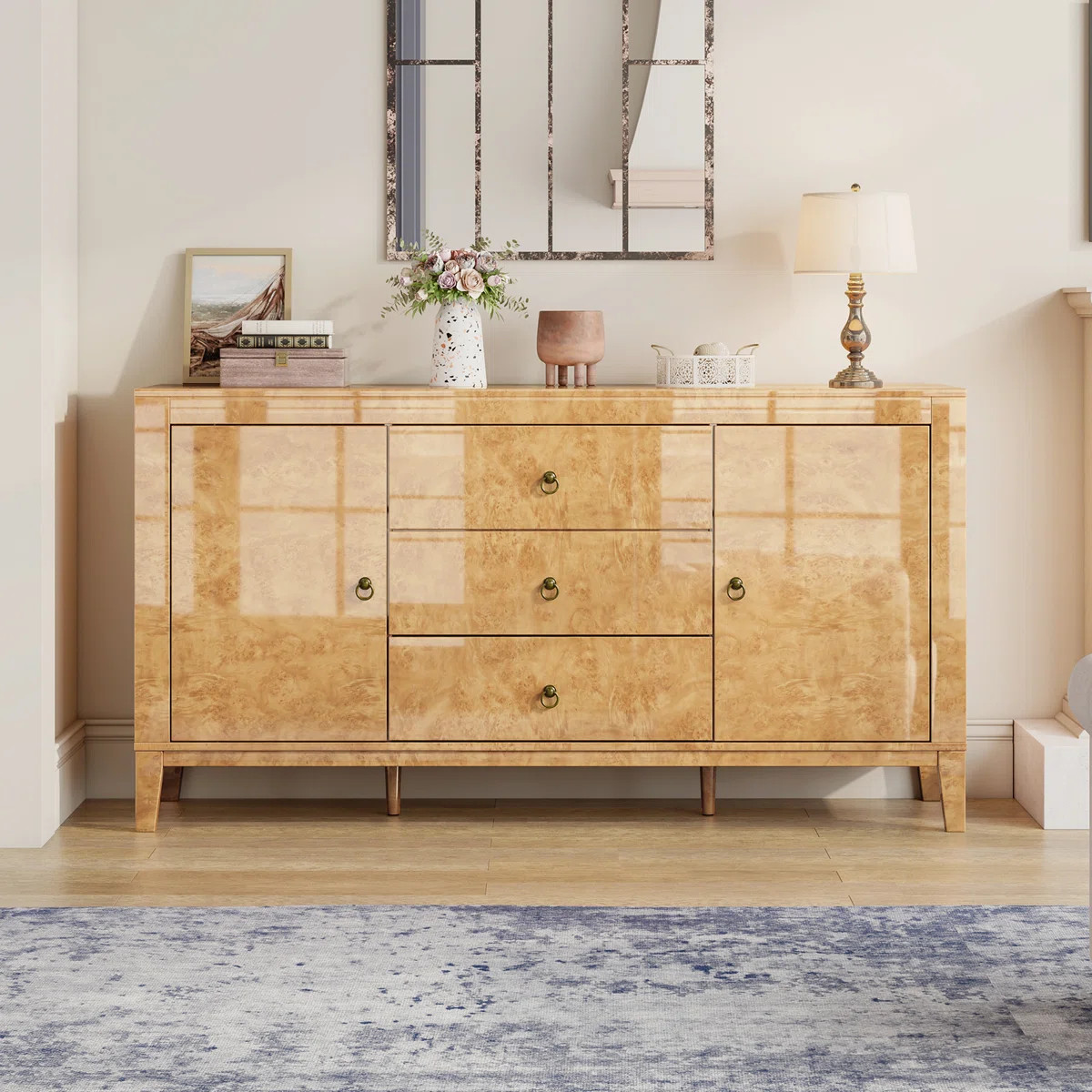 Adamarys Mid Century Modern Highgloss Burl Wood Sideboard | Wayfair North America