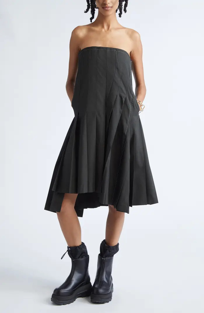 Sacai Glen Plaid Mixed Media Strapless Dress | Nordstrom | Nordstrom