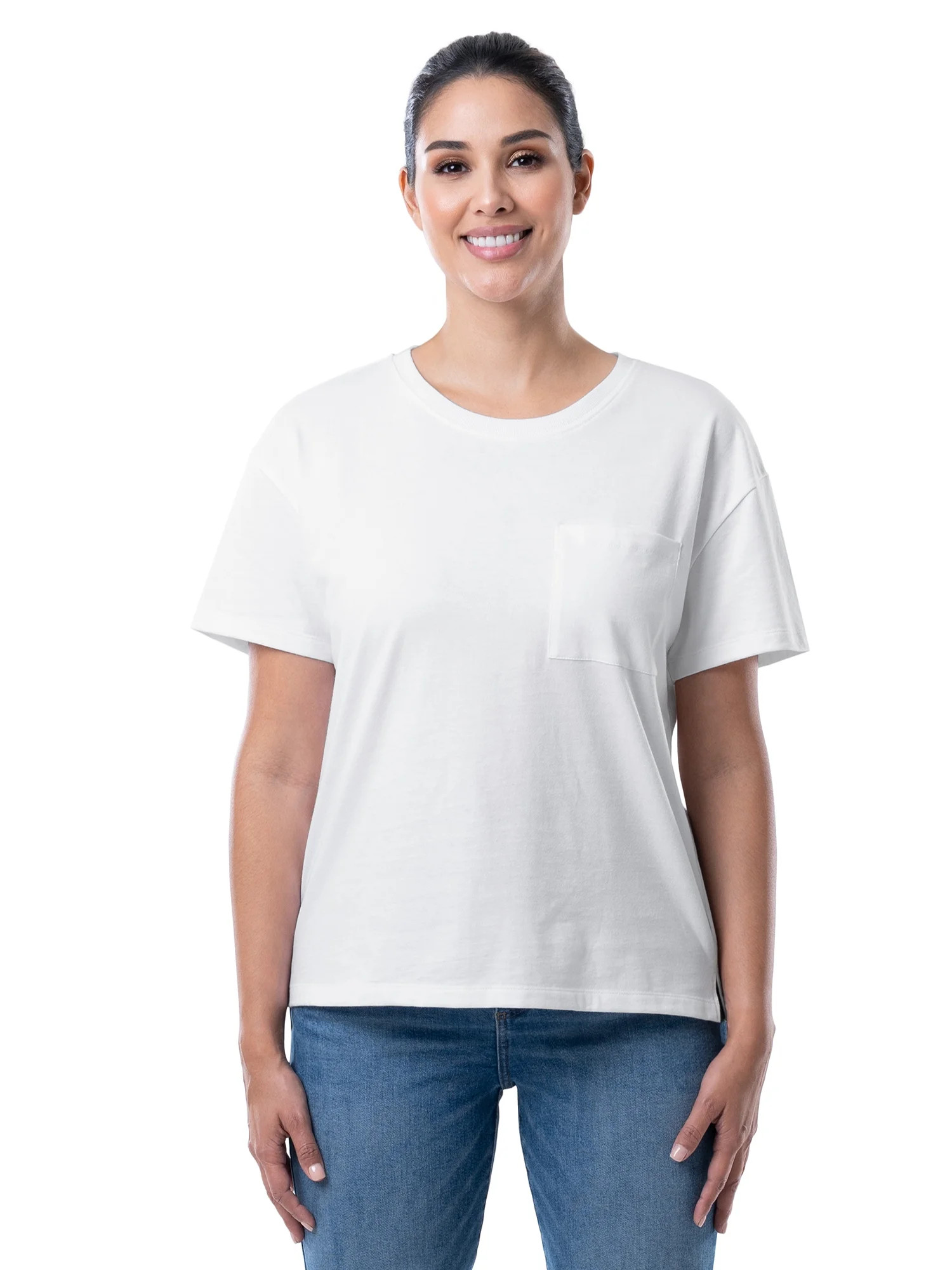 Time and Tru Women's Boyfriend Pocket T-Shirt with Short Sleeves, Sizes S-3XL | Walmart (US)