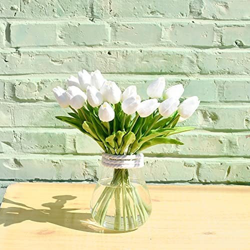 Mandy's 20pcs White Flowers Artificial Tulip Silk Flowers 13.5" for Chirstmas Holiday Home Decoratio | Amazon (US)