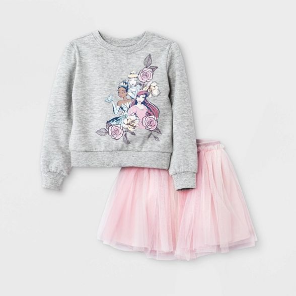Toddler Girls' Disney Princess Long Sleeve Fleece Top and Bottom Set - Gray | Target