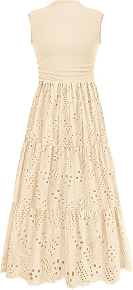 PRETTYGARDEN Summer Dresses for Women 2025 Casual Eyelet Tank Top Sundress Sleeveless Wedding Gue... | Amazon (US)