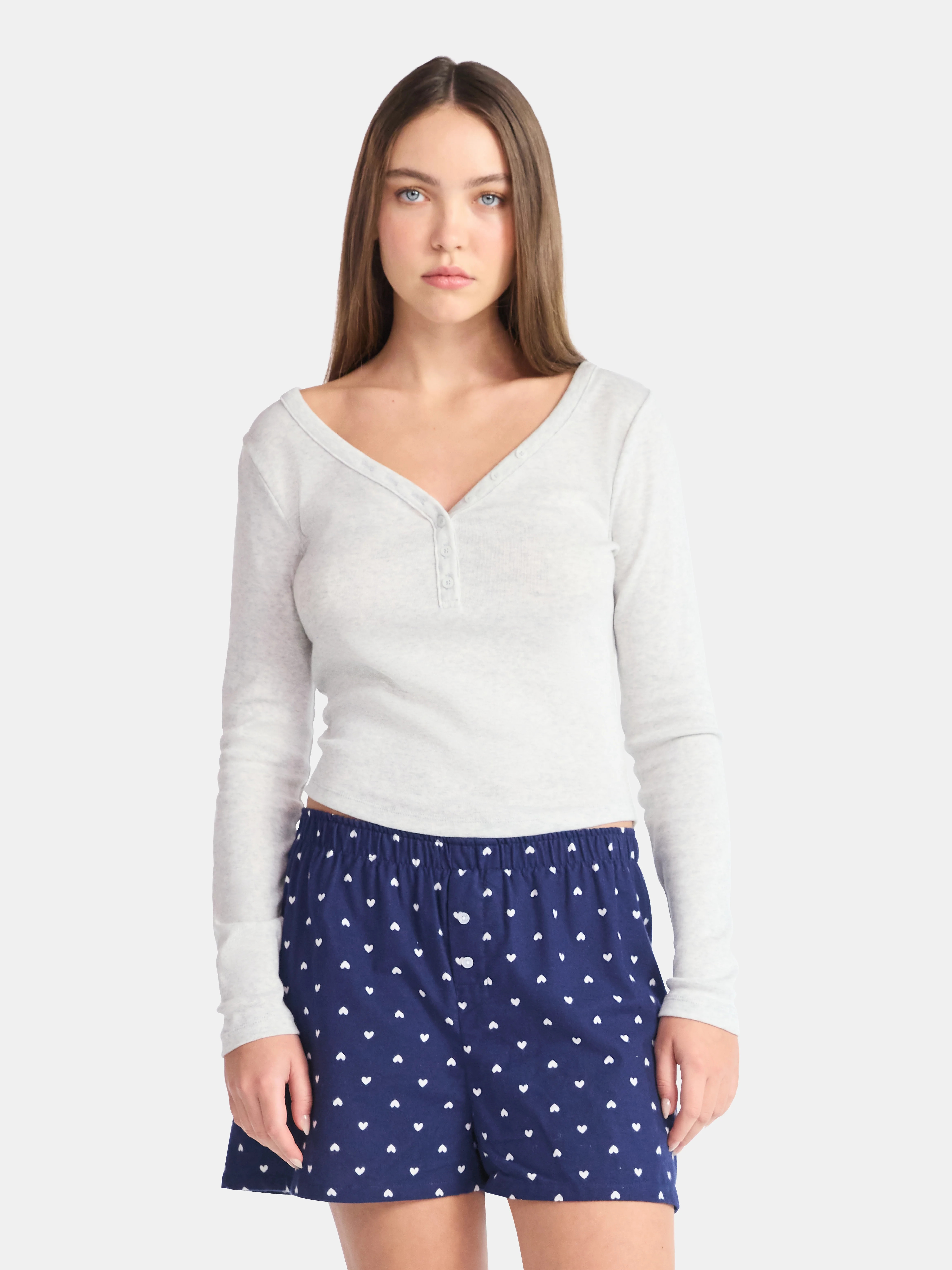No Boundaries Henley Top with Long Sleeves, Women’s | Walmart (US)