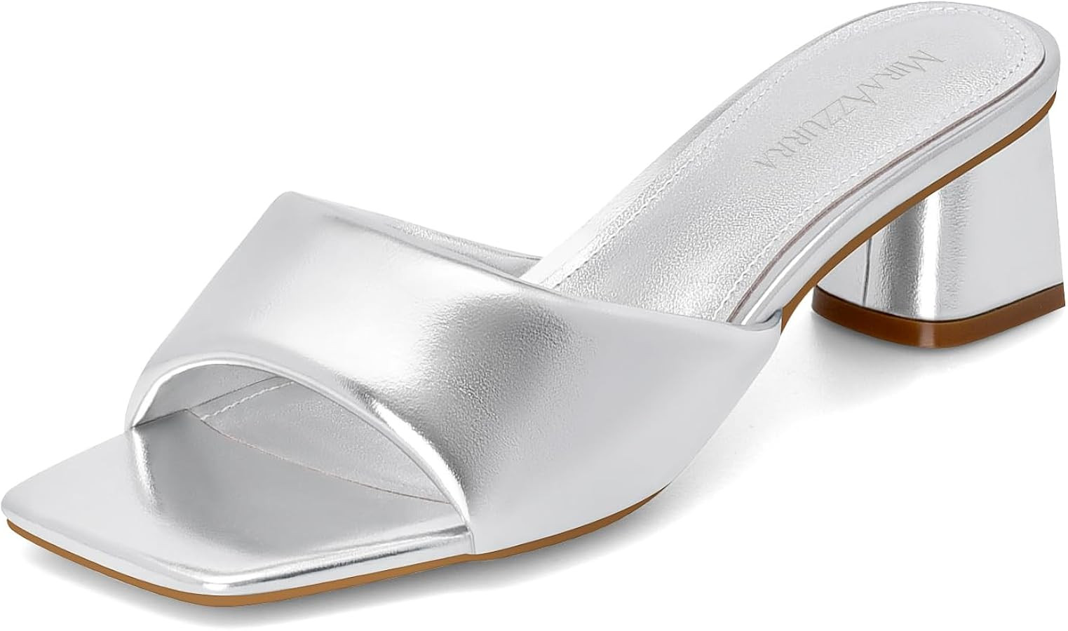 MIRAAZZURRA Heel Mules for Woman Square Open Toe Chunky Block Short Low Heel Slip on Heeled Sanda... | Amazon (US)