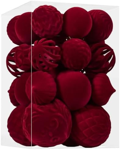 30pcs Velvet Christmas Ball Ornaments, Flocked Shatterproof Christmas Ornaments Hanging Xmas Tree... | Amazon (US)