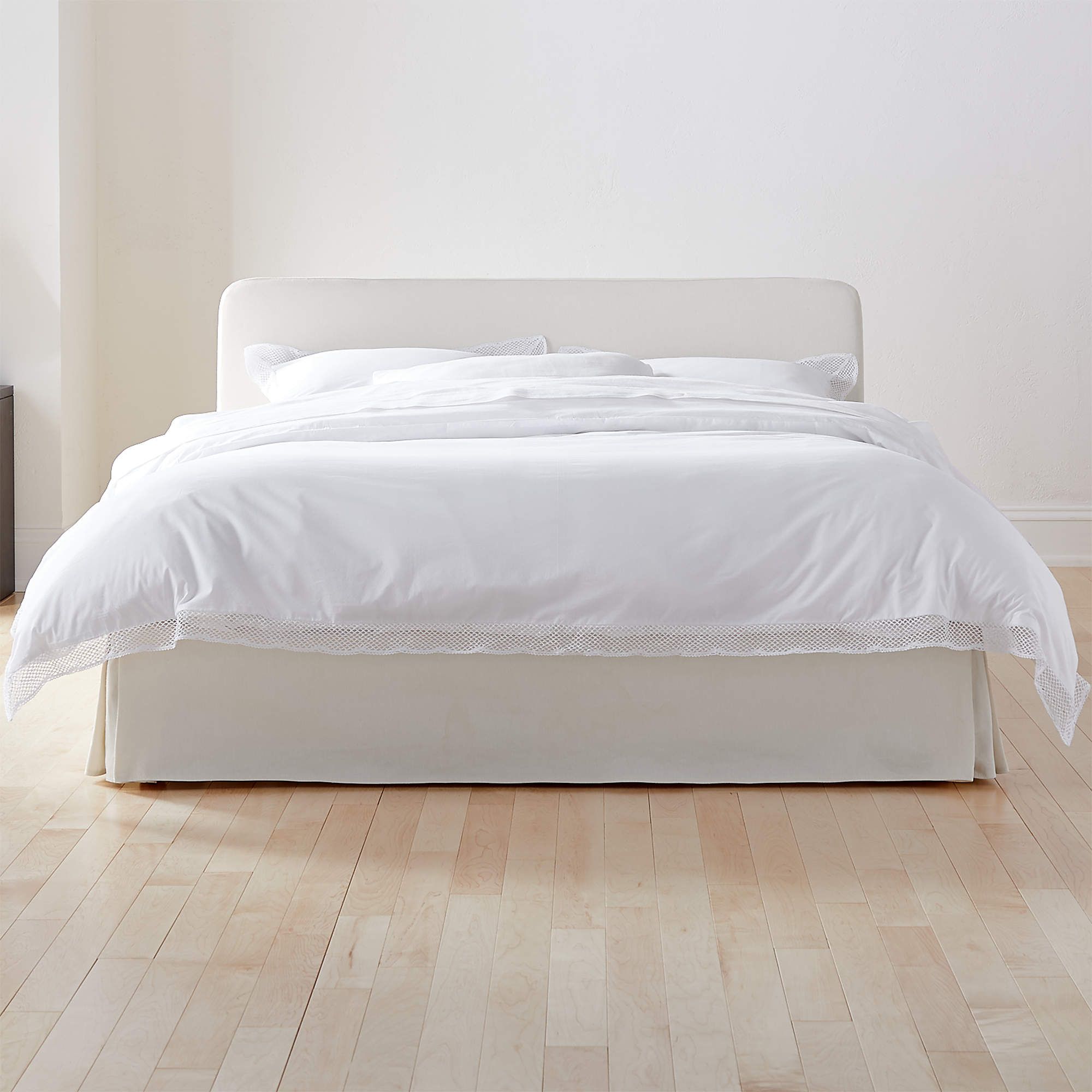 Pullover Pleat Cream Sateen Queen Bed + Reviews | CB2 | CB2