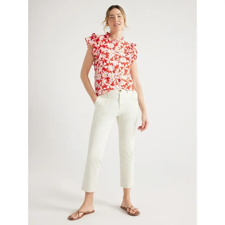 Free Assembly Women’s Cotton Ruffle Shirt with Short Sleeves, Sizes XS-XXL | Walmart (US)