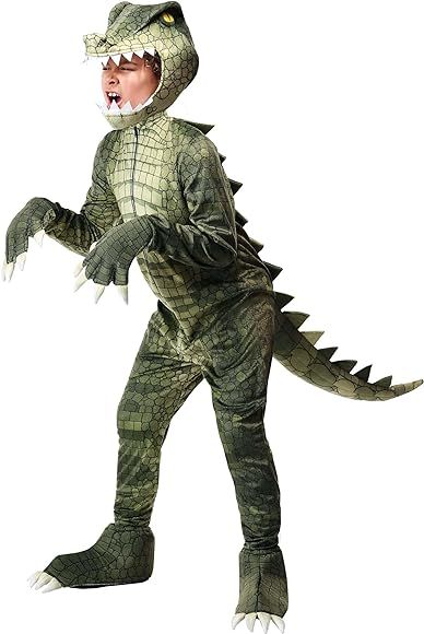 Kids Dangerous Alligator Costume Boys, Green Reptile Hooded Jumpsuit Halloween Outfit | Amazon (US)