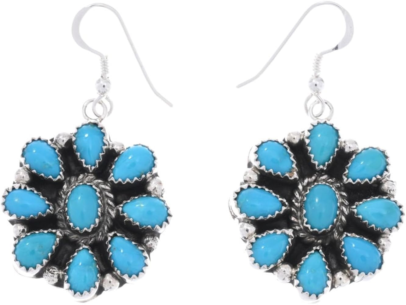 Navajo Blue Kingman Turquoise Cluster Dangle Earrings Sterling Old Pawn Style French Hook Design ... | Amazon (US)