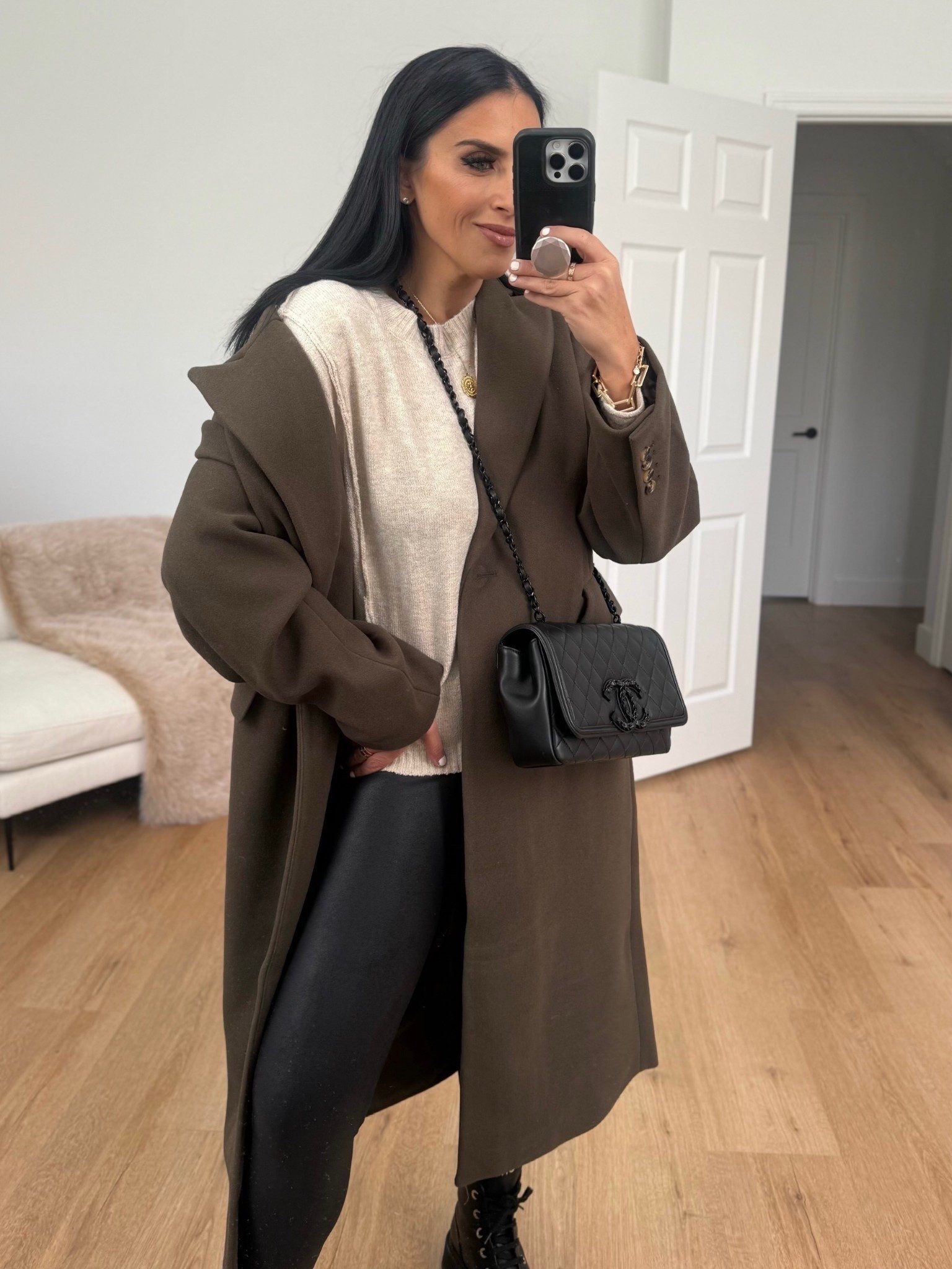 Scoop Women's Oversized Faux Wool Coat wearing size small. Under $60