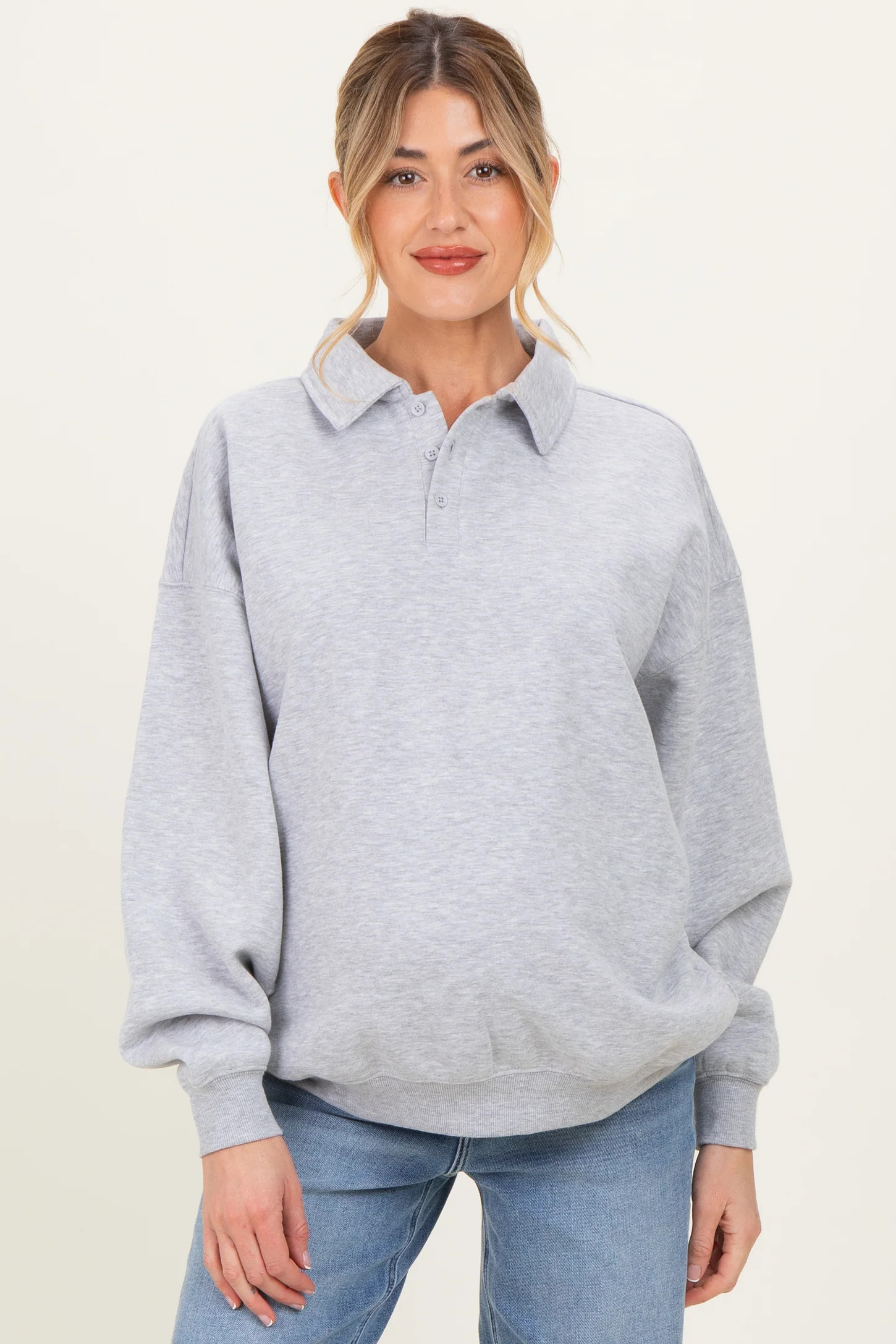 Heather Grey Oversized Polo Maternity Pullover | PinkBlush Maternity