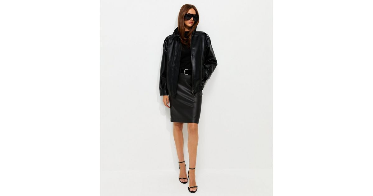 Women's Black Faux Leather Belted Mini Pencil Skirt New Look | New Look (UK)