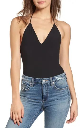 Women's Afrm Strappy Thong Bodysuit, Size Large - Black | Nordstrom