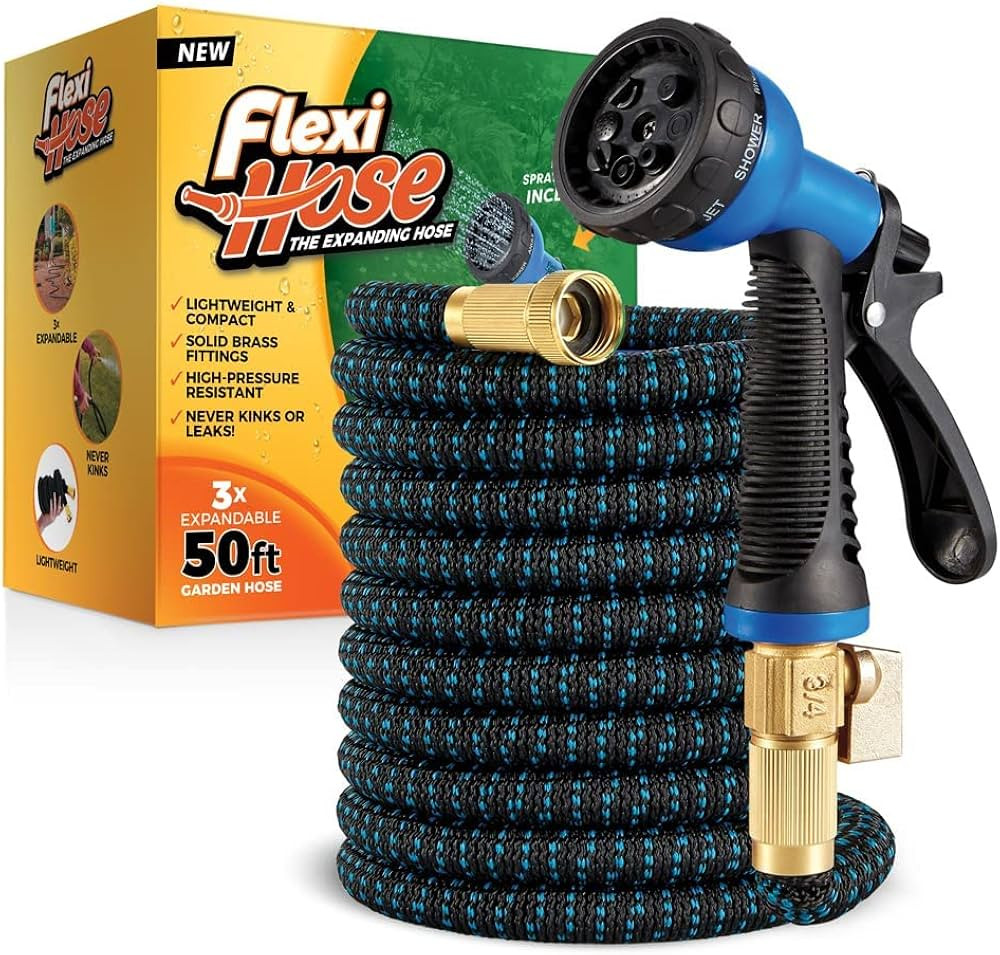 Flexi Hose with 8 Function Nozzle, 50FT - Lightweight Expandable Garden Hose, No-Kink Flexibility... | Amazon (US)