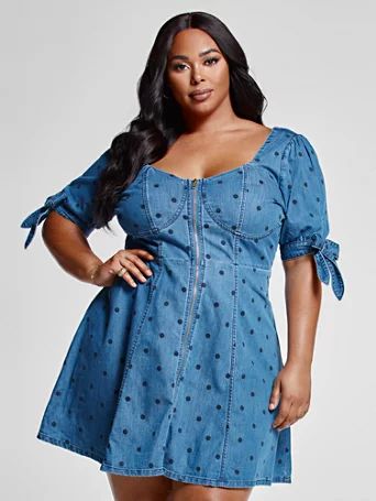 Luna Polka Dot Denim Dress - Fashion To Figure | Fashion to Figure