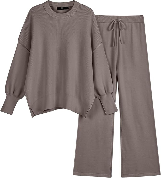 LILLUSORY Women 2 Piece Outfits Sweatsuit Oversized Knit Pullover Sweater Tops Wide Leg Pants Lou... | Amazon (US)