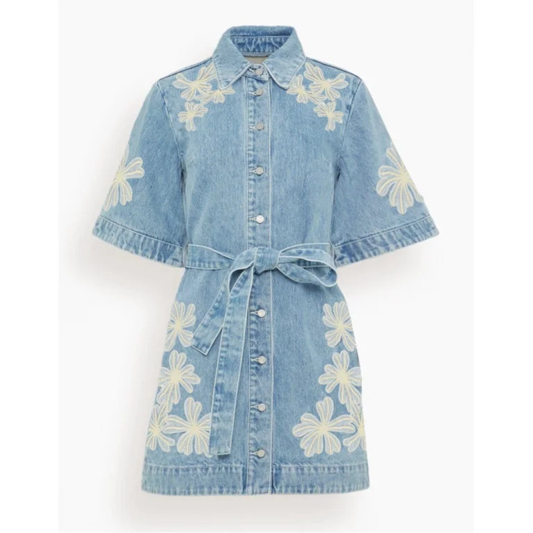 Women's Cotton Linen Floral Print Tie Waist Short Sleeve Vacation Dress | Walmart (US)