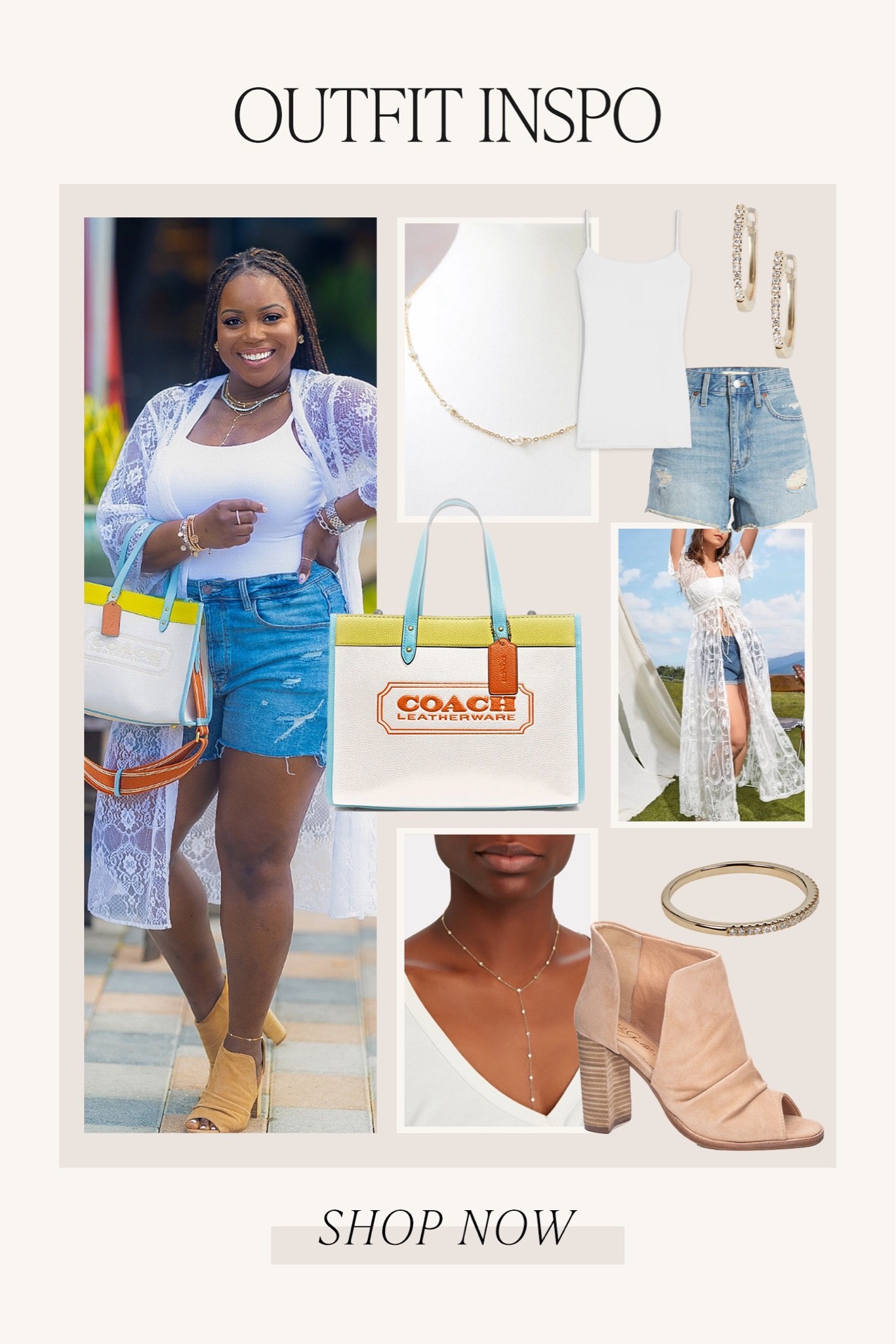 Denim shorts outfit & coach bag