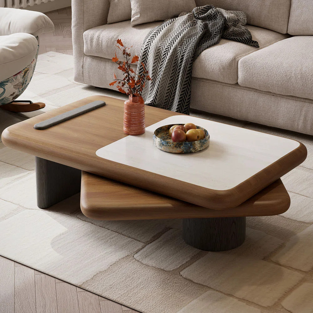 47.24'' Modern Rotatable Wood Coffee Table for Living Room, Minimalist Contemporary Style Living ... | Wayfair North America