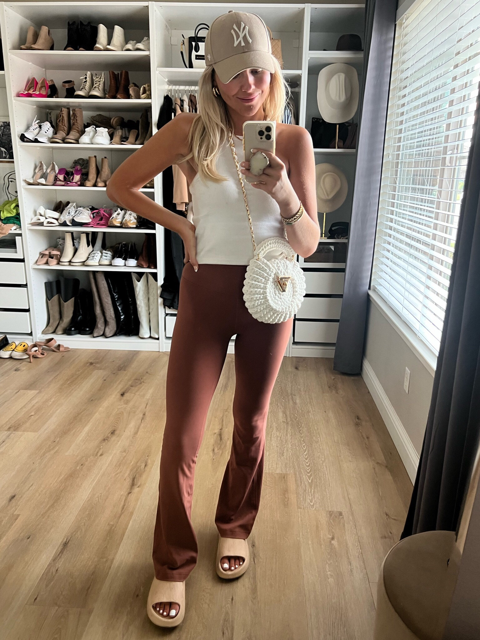 Lululemon high rise flares - so many cute colors for fall 
Wearing a 4 - paired with an amazon baseball cap and slides

#LTKstyletip #LTKfitness #LTKSeasonal