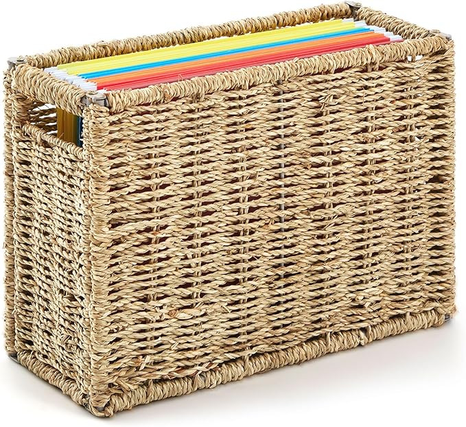 Seagrass Hanging File Box 14.5 x 6 x 10.8 Inch Decorative File Basket Woven Document Organizer wi... | Amazon (US)