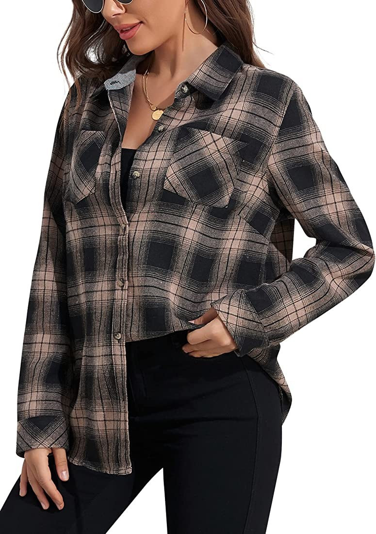 KevaMolly Plaid Long Sleeve Flannel Shirts for Women Loose Fit Boyfriend Button Down Shirt Casual... | Amazon (US)