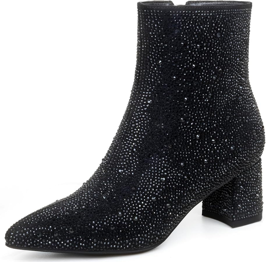 Rhinestone Boots for Women Sparkly Cowgirl Boots Pointed Toe Chunky Heels Rhinestone Cowboy Boots | Amazon (US)