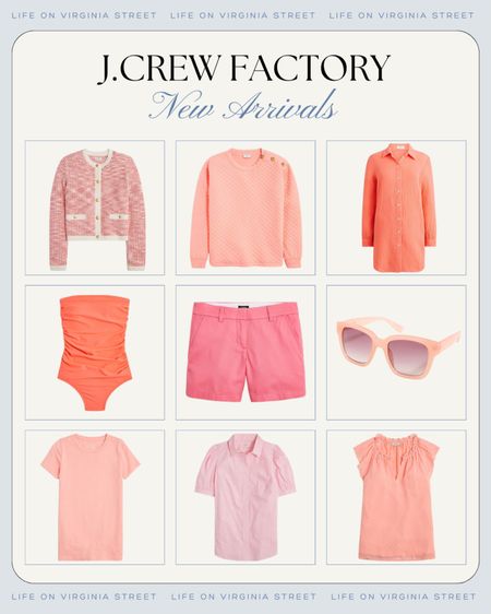 The cutest new spring outfits and arrivals from J. Crew Factory! I’m loving this coral, peach and pink color combination! Items included a quilted sweatshirt with button collar, scalloped shift dress, gauze coverup, perfect fit t-shirts, strapless swimsuit, striped puff sleeve top, cute sunglasses, chino shorts, lady sweater cardigan and more!
.
#ltkfindsunder50 #ltkfindsunder100 #ltksalealert #ltkworkwear #ltkmidsize #ltkover40 #ltkhome #ltkstyletip work outfits, Easter dress ideas, resort wear, preppy clothes 


#LTKSeasonal #LTKfindsunder50 #LTKsalealert