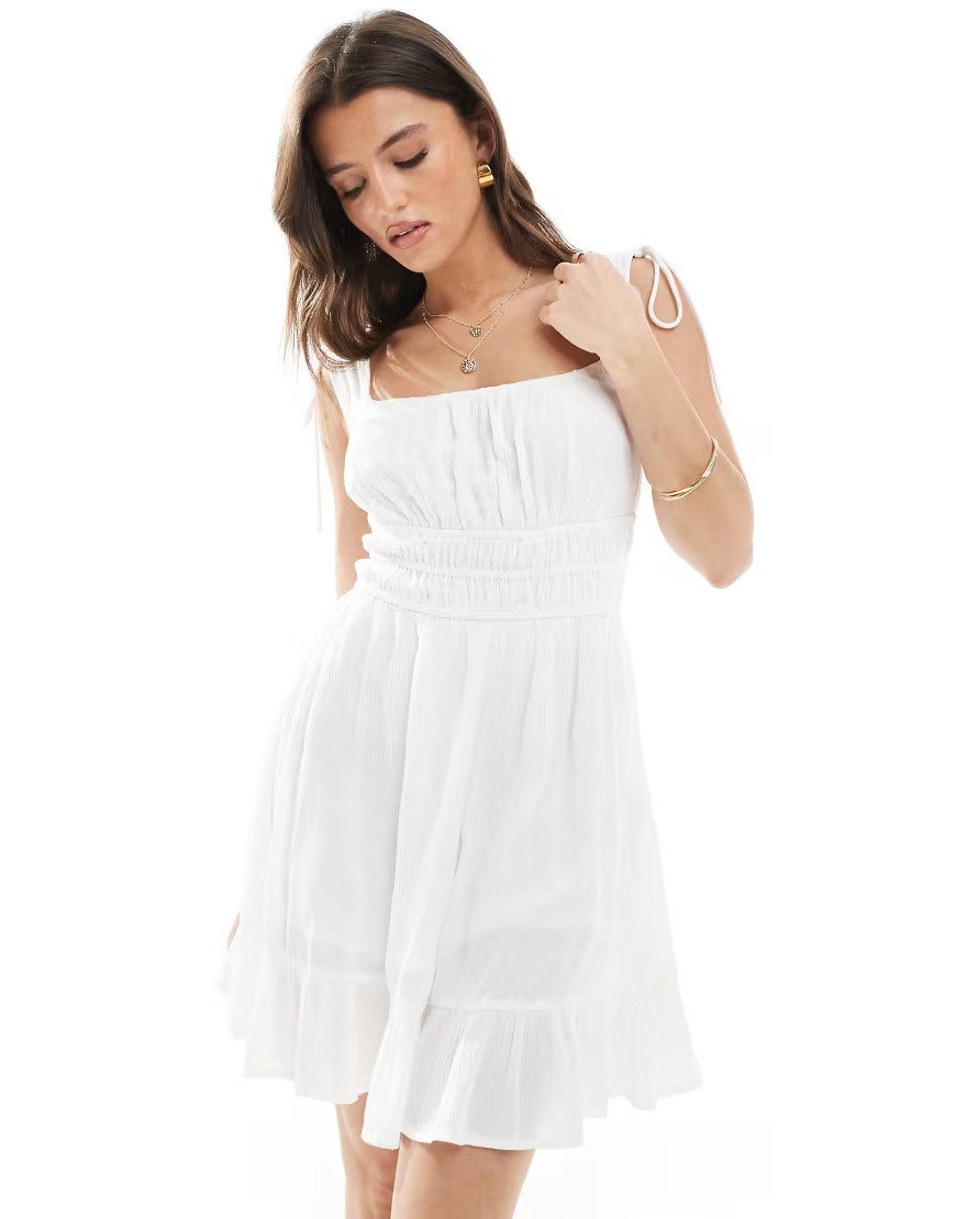 Stradivarius ruffle swing dress in white | ASOS (Global)