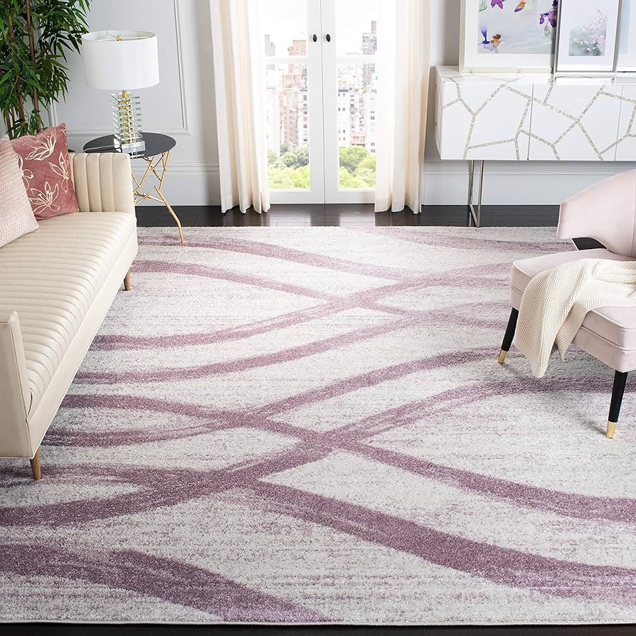 SAFAVIEH Adirondack Collection Area Rug - 9' x 12', Cream & Purple, Modern Wave Distressed Design... | Amazon (US)
