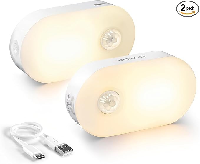 Lyridz Rechargeable Battery Night Light with Motion Sensor, Portable Mini Warm White LED Stick-on... | Amazon (US)