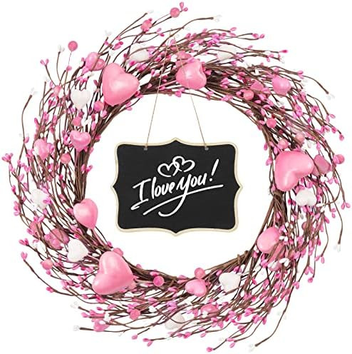 Artflower Pink Pip Berry Wreath Heart Shaped Artificial Decoration Rustic Twig Fake Garland Handm... | Amazon (US)