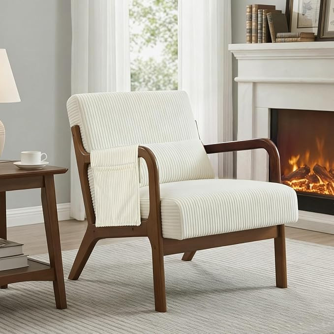 DUMOS Mid Century Modern Accent Chair, Upholstered Armchair with Lumbar Pillow and Solid Wood Fra... | Amazon (US)