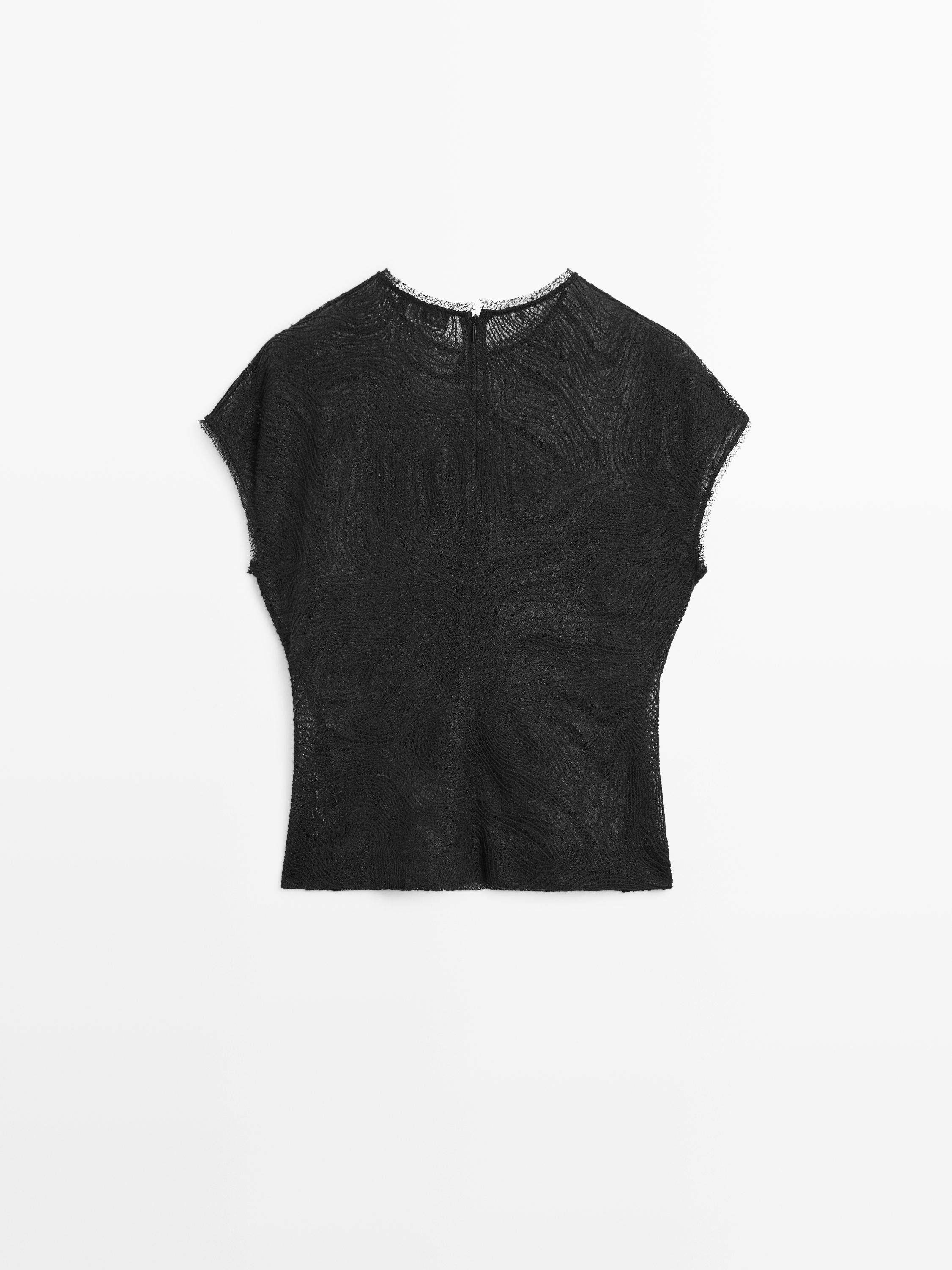 Semi-transparent embroidered top | Massimo Dutti PT