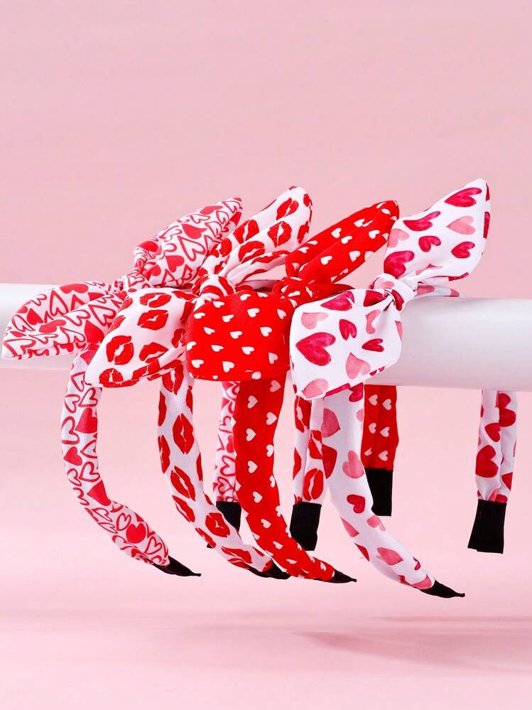 4pcs Valentine's Day Red White Hair Band For Girl.Cute Hair Bow Headband Bow Decor Hair Band,Fash... | SHEIN