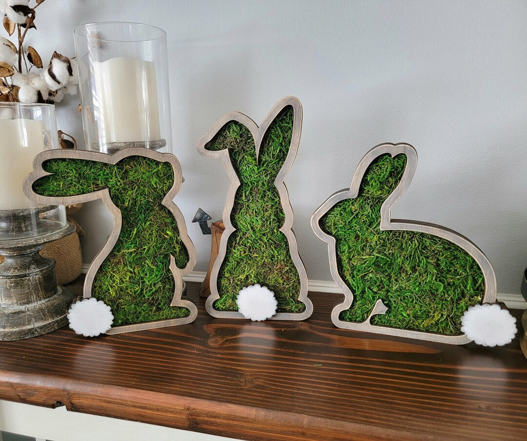 Moss Bunny Shelf Sitter, Moss Decor, Spring and Easter Tier Tray set | Etsy (US)