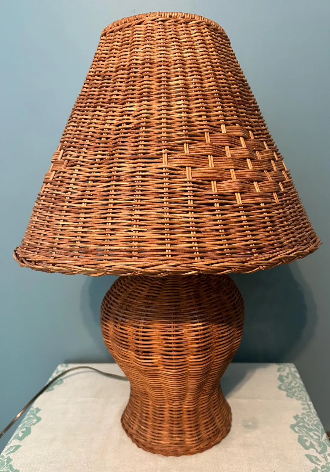 Vintage Wicker Rattan Bell Table Lamp and Shade 21" Natural Brown Ginger Jar Shape Retro | Etsy (US)